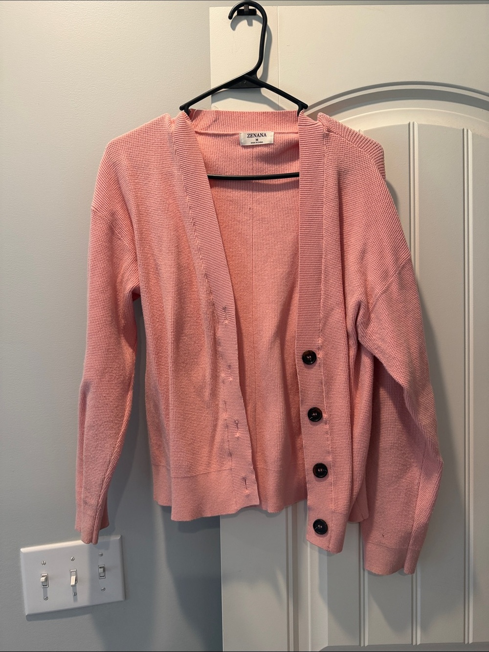 Zenana Outfitters Light Pink Button-Side Knit Cardigan